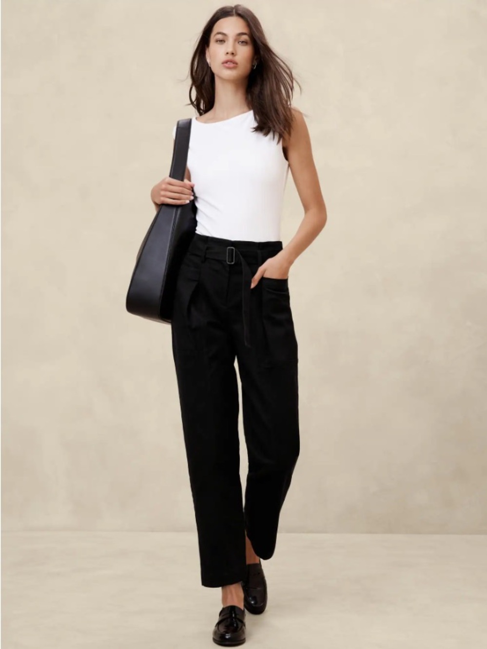 NWT Banana Republic High-Rise Belted Tapered Pants - Black